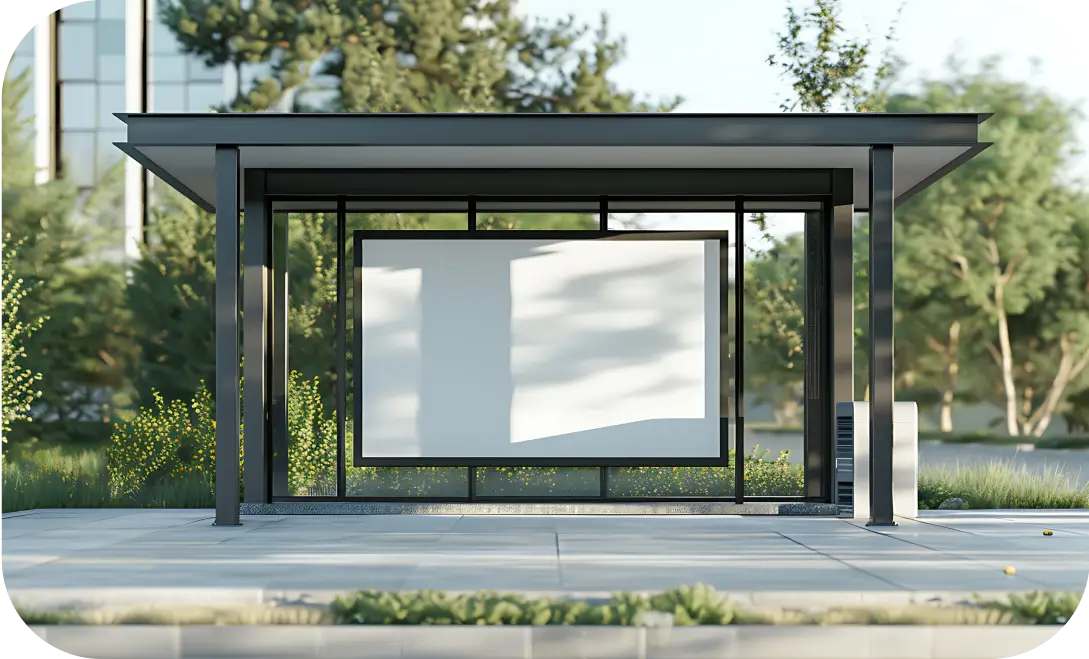 Durable bus shelter installed in a public transportation area.