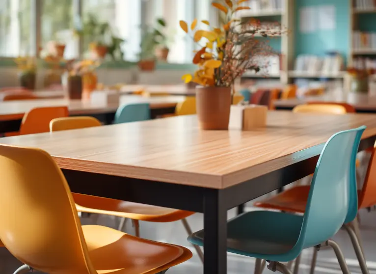 Urbanland canteen table in a modern dining area, showcasing durable design and practical features for communal eating spaces.