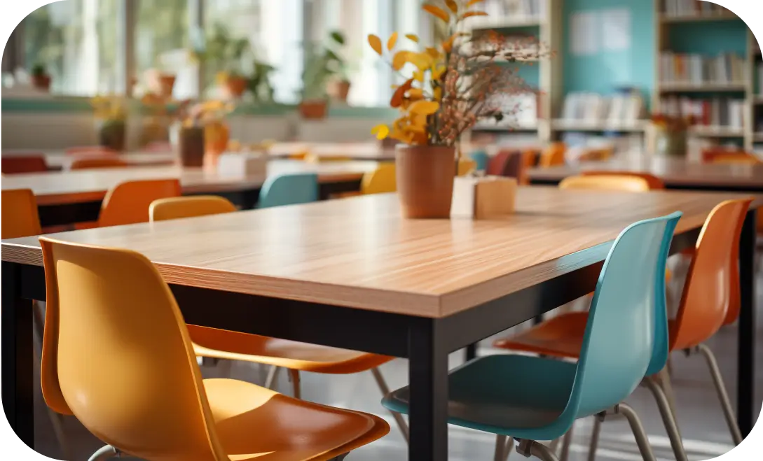 Modern canteen table with a sleek design and metal legs, ideal for contemporary dining areas.