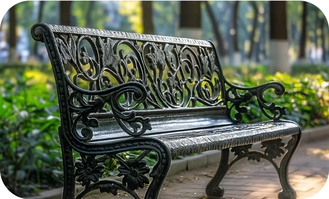 Functional and attractive bench along a city street, ideal for both public and private outdoor areas.