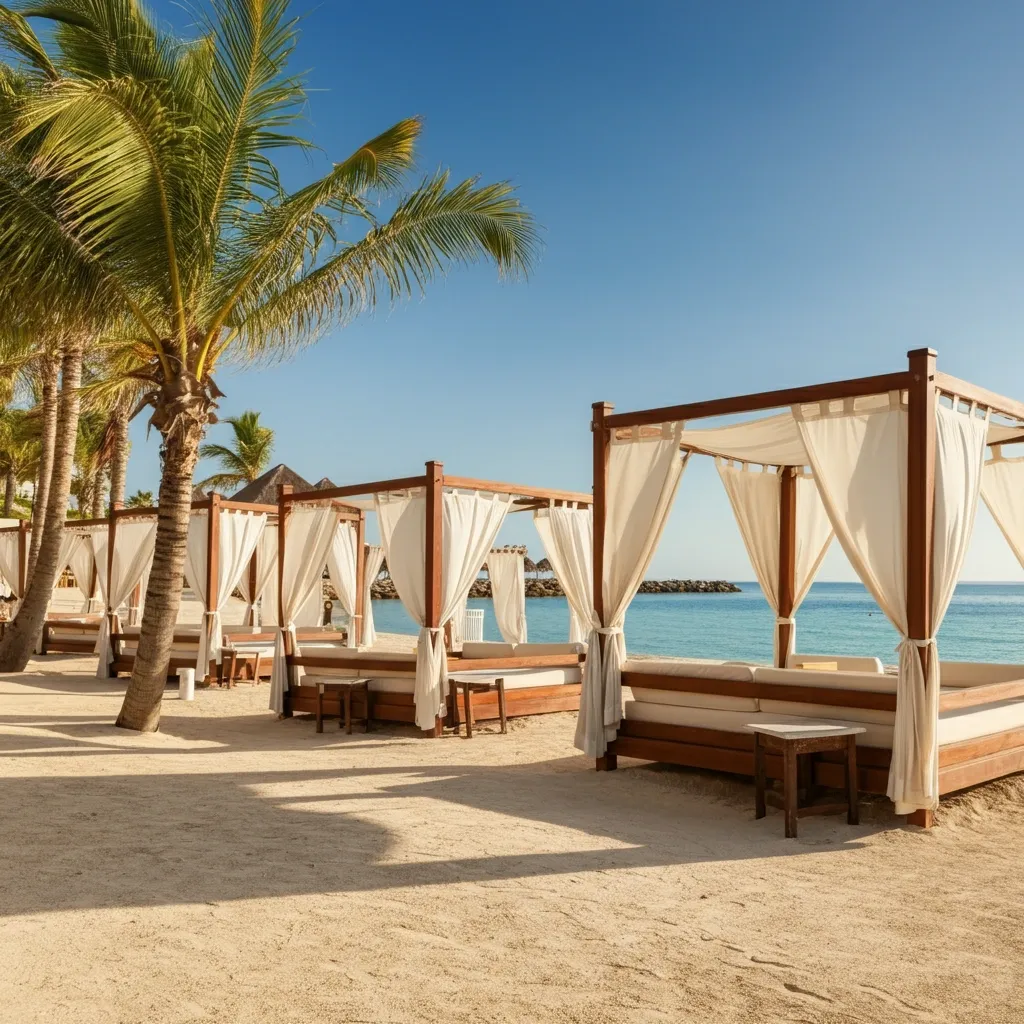 Luxury outdoor furniture for villa beachfront lounge with canopy daybeds by Urbanland Products