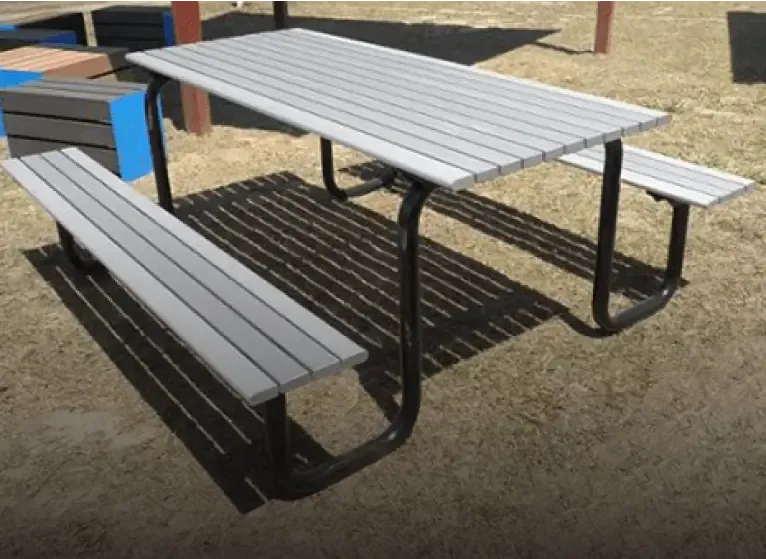 Weather proof outdoor Furniture picnic table set with slatted top and benches, powder-coated metal frame | Urbanland Products