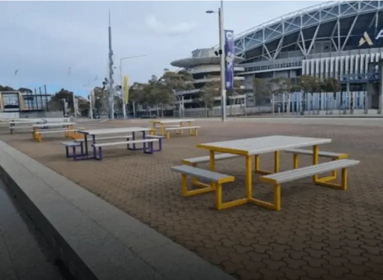 Colorful Weather Proof Outdoor Furniture by Urbanland Products at Stadium Courtyard